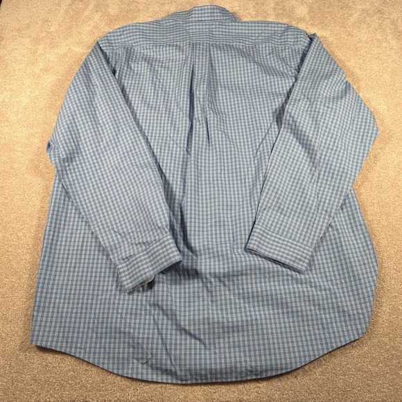 LL Bean Mens Long Sleeve Button Up Shirt XL Tall Blue Checkered Cotton - Picture 3 of 8
